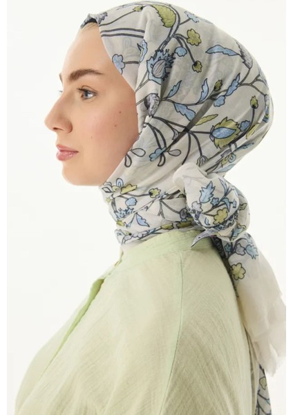 Lina Nine Desen Krem-Çağla Yeşili Pamuklu Şal