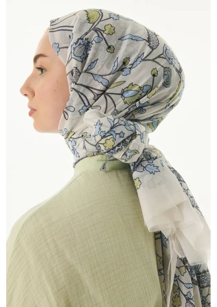 Lina Nine Desen Krem-Çağla Yeşili Pamuklu Şal modelleri