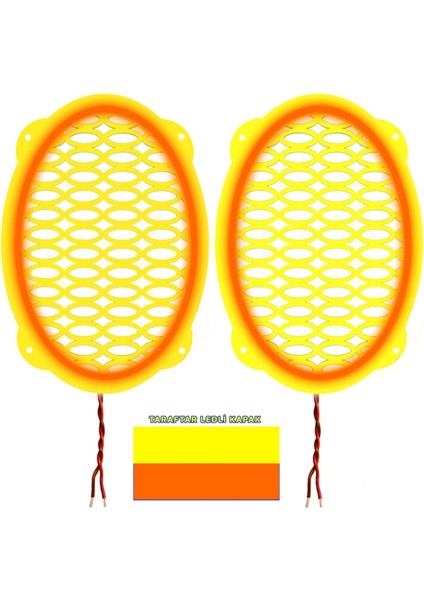 Ledli Taraftar Hoparlör Kapak Oval 2 Adet Sarı Turuncu