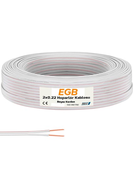 2x0.22 Hoparlör Kablosu Kordon Beyaz 100MT Egb EG-4445