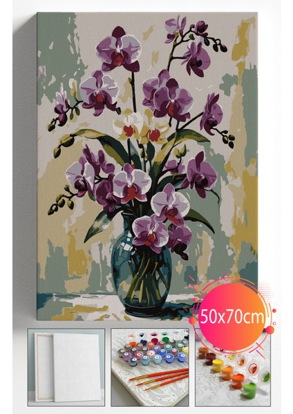 Sayılarla Boyama Seti Numaralı Tuval Fırça Boya Dahil Kasnaklı Set 50X70 cm - Pembe Orkide