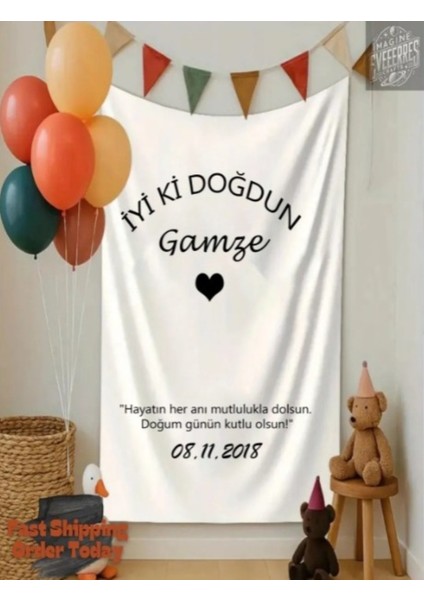 Doğum Günü Arka Fon Flama Afiş Duvar Halısı 150X100CM Banner( Resim ve Yazı Değiştirilebilir)