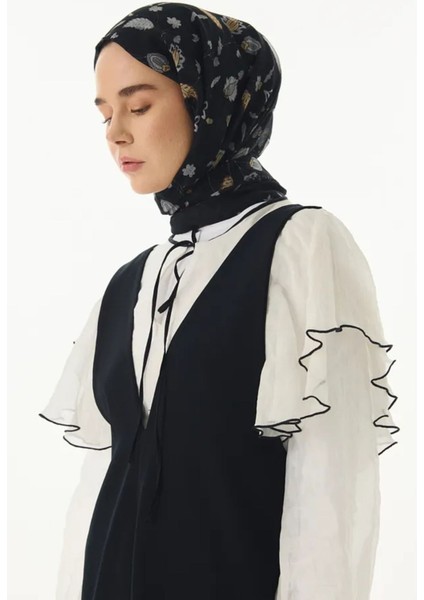 Lina Nine Desen Siyah-Gri Pamuklu Şal