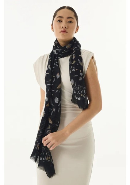 Lina Nine Desen Siyah-Gri Pamuklu Şal indirimleri