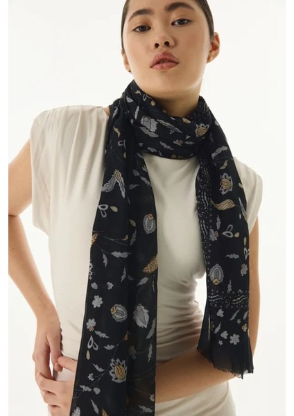 Lina Nine Desen Siyah-Gri Pamuklu Şal