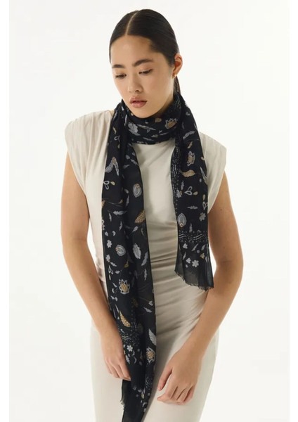 Lina Nine Desen Siyah-Gri Pamuklu Şal