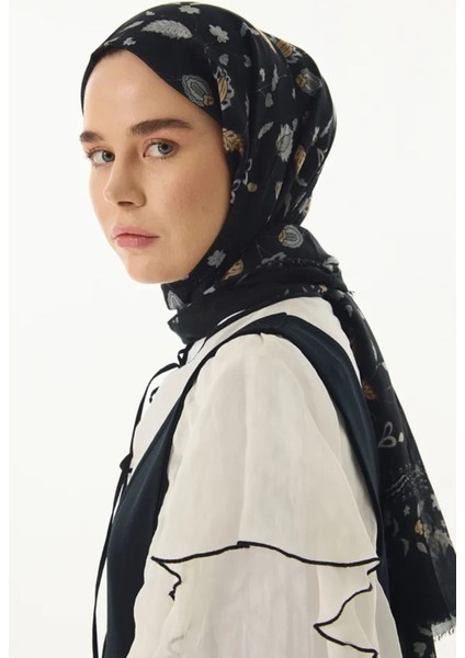 Lina Nine Desen Siyah-Gri Pamuklu Şal