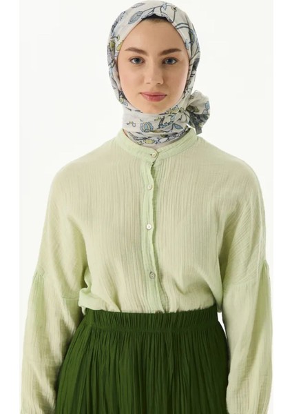 Lina Nine Desen Krem-Çağla Yeşili Pamuklu Şal