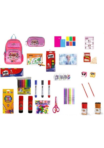 Ilkokul Kırtasiye Seti 1 Pembe Çantalı (Kız Öğrenci)