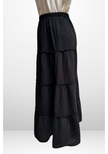 Kadın Beli Lastikli Katlı Müslin Uzun Etek fiyatları