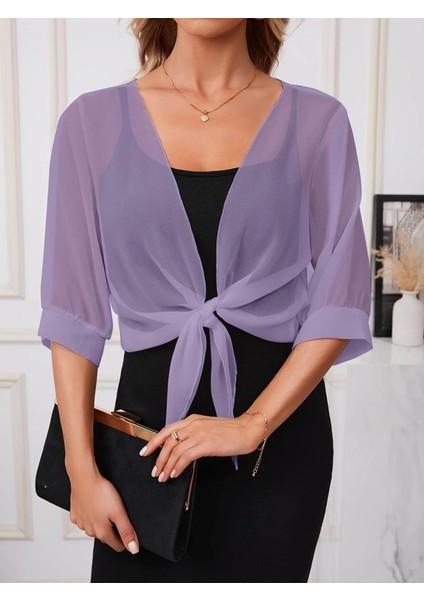 Kadın Truvakar Kollu Önden Bağlamalı Kısa Şifon Bolero Ceket