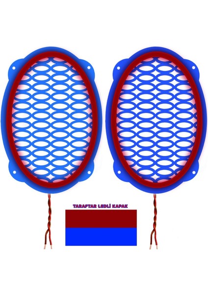 Ledli Taraftar Hoparlör Kapak Oval 2 Adet Bordo Mavi