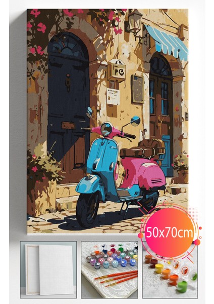 Sayılarla Boyama Seti Numaralı Tuval Fırça Boya Dahil Kasnaklı Set 50X70 cm - Pembe Motor