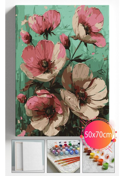 Sayılarla Boyama Seti Numaralı Tuval Fırça Boya Dahil Kasnaklı Set 50X70 cm -Pembe Begonvil