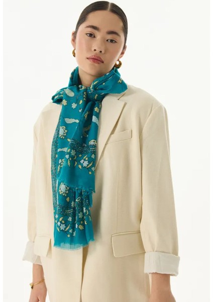 Lina Nine Desen Petrol Mavi Pamuklu Şal