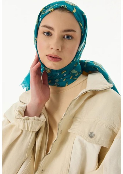 Lina Nine Desen Petrol Mavi Pamuklu Şal fırsatları