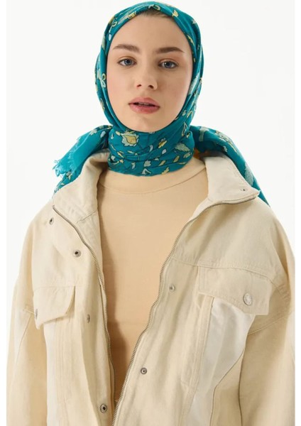 Lina Nine Desen Petrol Mavi Pamuklu Şal indirimleri