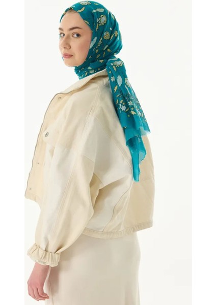 Lina Nine Desen Petrol Mavi Pamuklu Şal