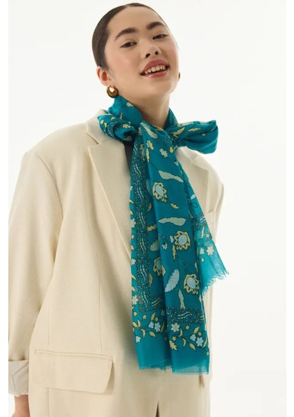 Lina Nine Desen Petrol Mavi Pamuklu Şal