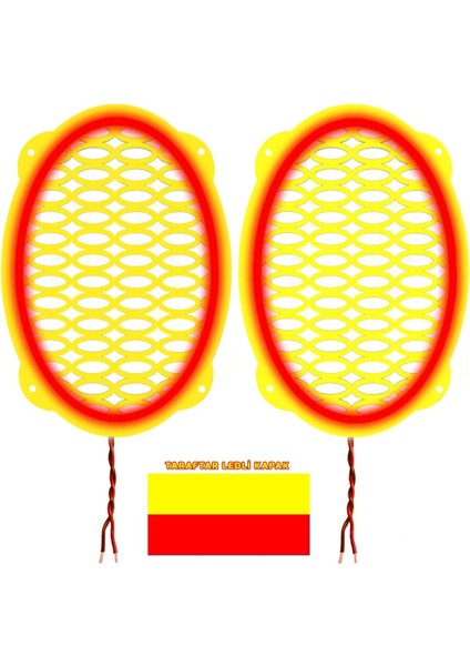 Ledli Taraftar Hoparlör Kapak Oval 2 Adet Sarı Kırmızı