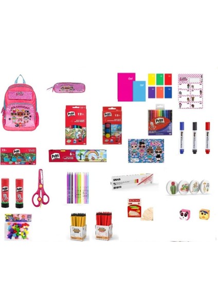 Ilkokul Kırtasiye Seti 2 Pembe Çantalı (Kız Öğrenci)
