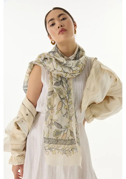Lina Nine Desen Krem-Sarı Pamuklu Şal