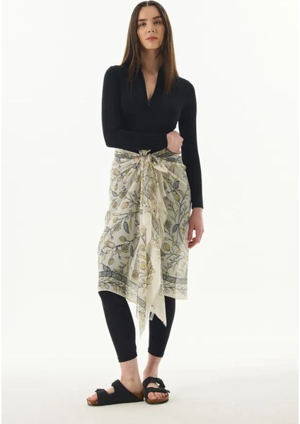 Lina Nine Desen Krem-Sarı Pamuklu Şal modelleri