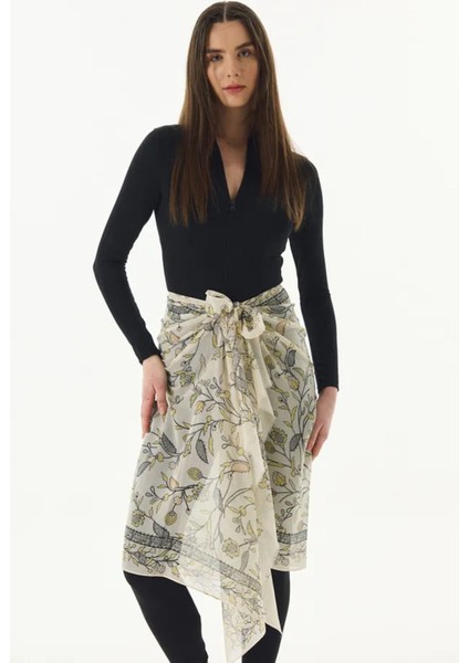 Lina Nine Desen Krem-Sarı Pamuklu Şal fırsatları