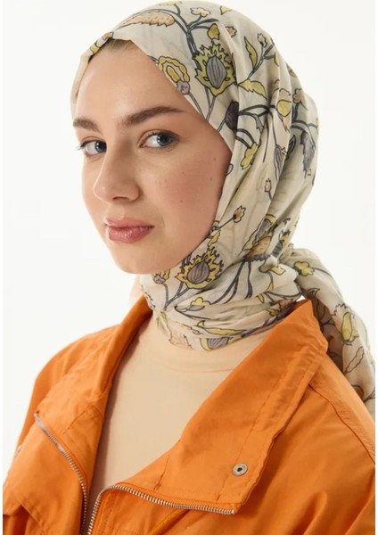 Lina Nine Desen Krem-Sarı Pamuklu Şal