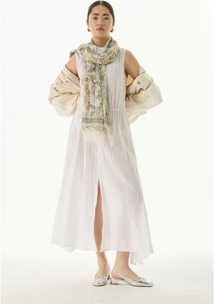 Lina Nine Desen Krem-Sarı Pamuklu Şal