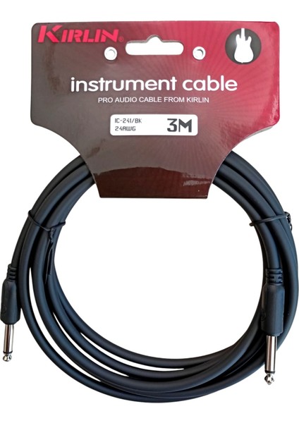 IC-241-3M Bk Gitar Kablosu 3 Metre Enstruman Kablosu 24 Awg 1/4 Mono Plug