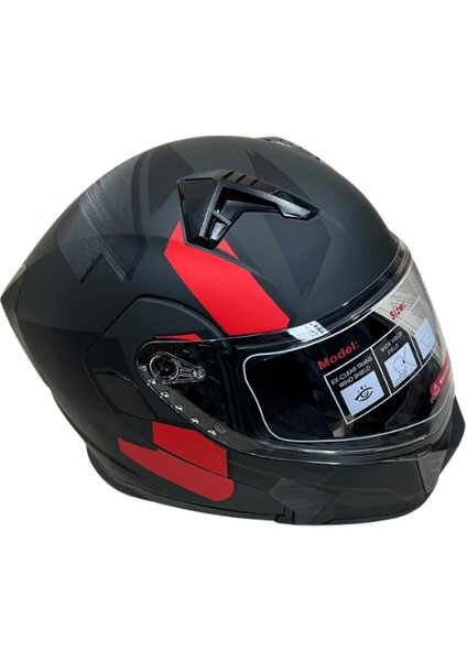 Jk Kask Çene Açılır Mat Siyah Kırmızı M