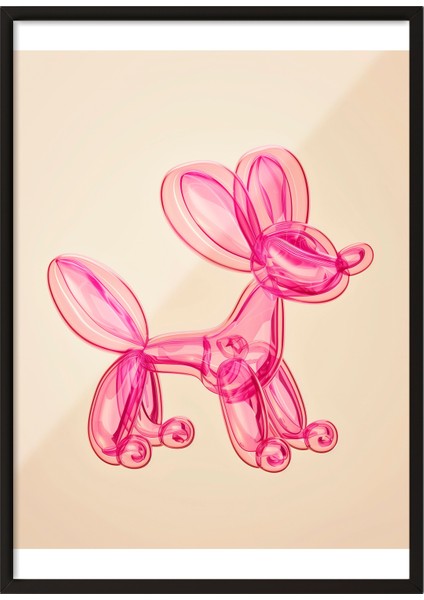 Siyah Çerçeveli Tablo, Balon Köpek Heykeli, Gölge Efektli, 3D Minimal Poster No: 106456