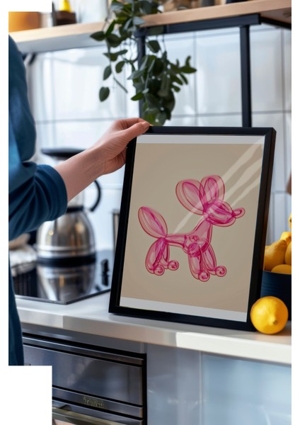 Siyah Çerçeveli Tablo, Balon Köpek Heykeli, Gölge Efektli, 3D Minimal Poster No: 106456 modelleri