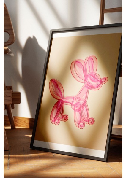 Siyah Çerçeveli Tablo, Balon Köpek Heykeli, Gölge Efektli, 3D Minimal Poster No: 106456 fırsatları