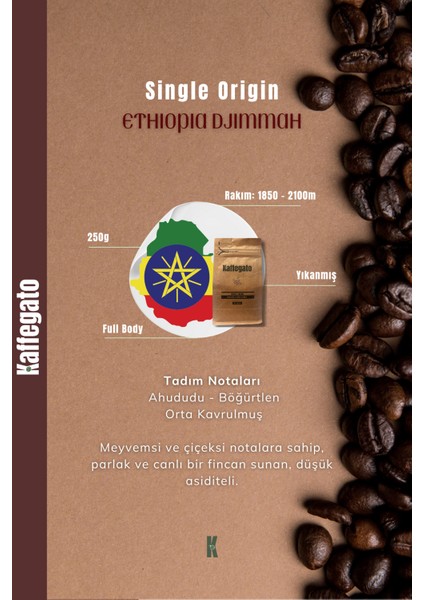 Etiyopya Djimmah Kahve Çekirdeği 250 gr fiyatları
