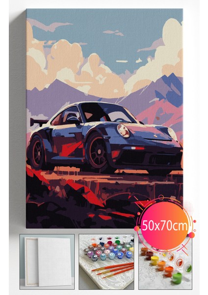 Sayılarla Boyama Seti Numaralı Tuval Fırça Boya Dahil Kasnaklı Set 50X70 cm -Porsche