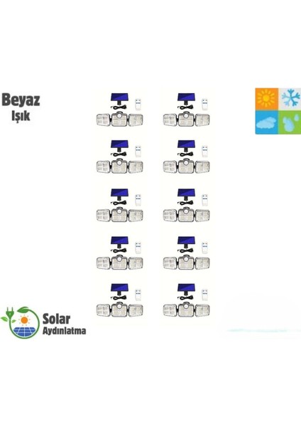 HB-300 Model 10'lu Paket 122 Ledli Solar Güneş Enerjili Kumandalı Hareket Sensörlü Bahçe Aydınlatma Sokak LAMBASI(2400MAH.)