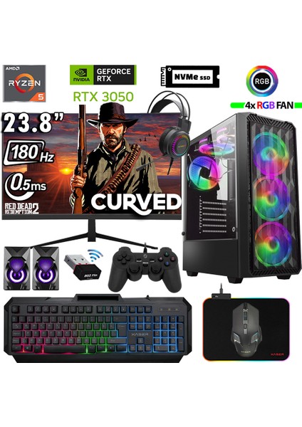 Armor X100 Ryzen 5 5500 16GB Ram 512GB M.2 Nvme SSD RTX3050 24" 180Hz Masaüstü Oyuncu Bilgisayarı