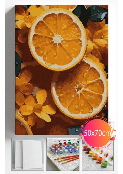 Sayılarla Boyama Seti Numaralı Tuval Fırça Boya Dahil Kasnaklı Set 50X70 cm - Portakal Dilimi