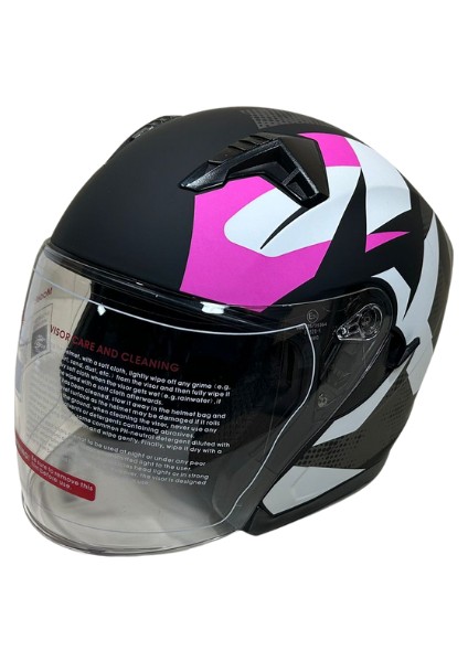 Jk Kask Yarım Vizörlü Mat Siyah Pembe M