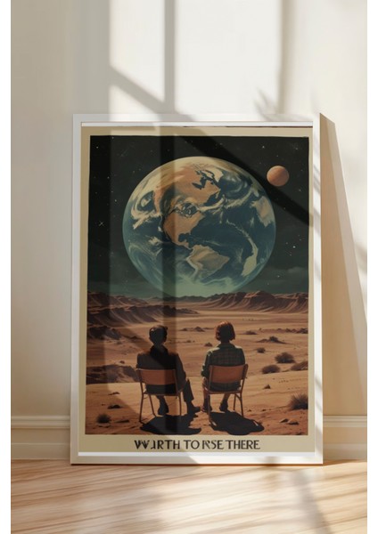 Beyaz Çerçeveli Tablo, Orada Olmaya Değer – Çölde Dünya'ya Bakan Çift Poster No: 107484 modelleri