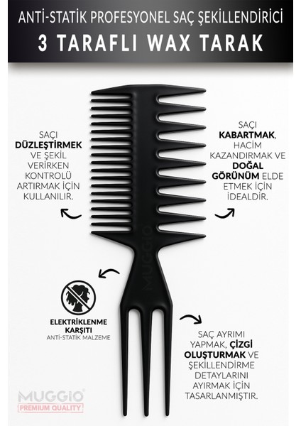 3 Taraflı Profesyonel Saç Şekillendirici Wax Tarak