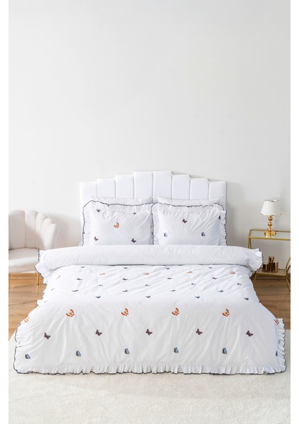 Kelebekli Çift Kişilik Nakışlı %100 Pamuklu Nevresim Takımı & Çeyiz Seti fiyatları