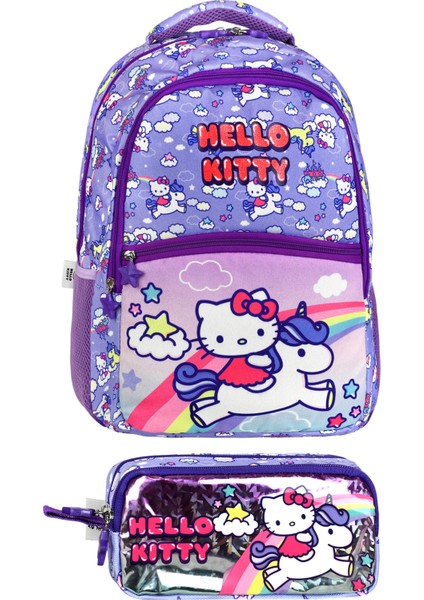 Hello Kitty Lisanslı Ergonomik Ilkokul Çantası ve Kalemlik Dayanıklı Malzeme, Su Geçirmez Tasarım