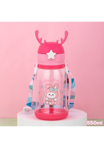 21.0002-3 Matara Geyik Temalı Stickerlı Askılı Suluk - Su Şişesi - Pembe 550ML