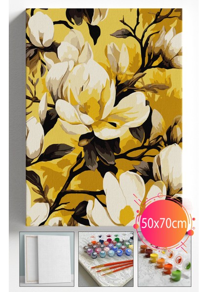 Sayılarla Boyama Seti Numaralı Tuval Fırça Boya Dahil Kasnaklı Set 50X70 cm - Sarı Ağaç