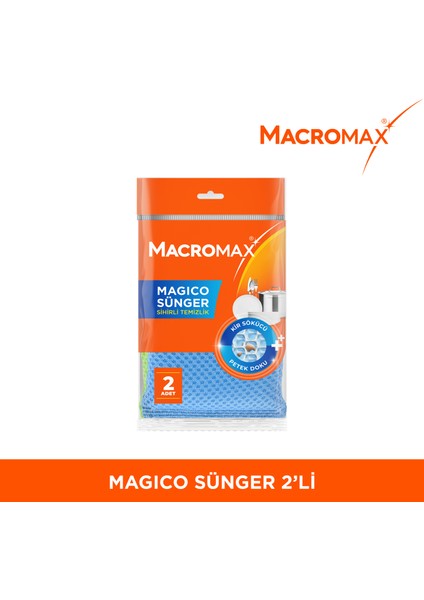 Magico Bulaşık Süngeri 2'li Paket, Petek Dokulu Çizmez Kir Sökücü Sünger