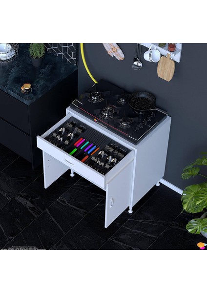 DOQU XXL Set Ocak Altı Dolap 75x88x56 cm 2 Kapak 2 Göz Bölmeli Üst Asma Baharat Raflı modelleri