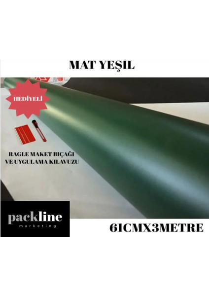 Mat Yeşil Dolap Kaplama Folyosu Kendinden Yapışkanlı 61CM x 3 Metre